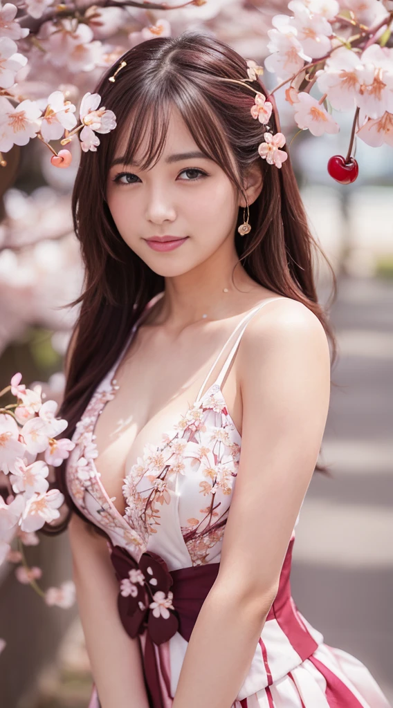 Cute face like an 18-year-old idol Smiling Kindly Bikini figure Full body portrait Slightly large bust Night Park Cherry blossom viewing under the illuminated cherry blossoms at night Sit on a picnic sheet RAW Photos Genuine Like in the movies Art Photography