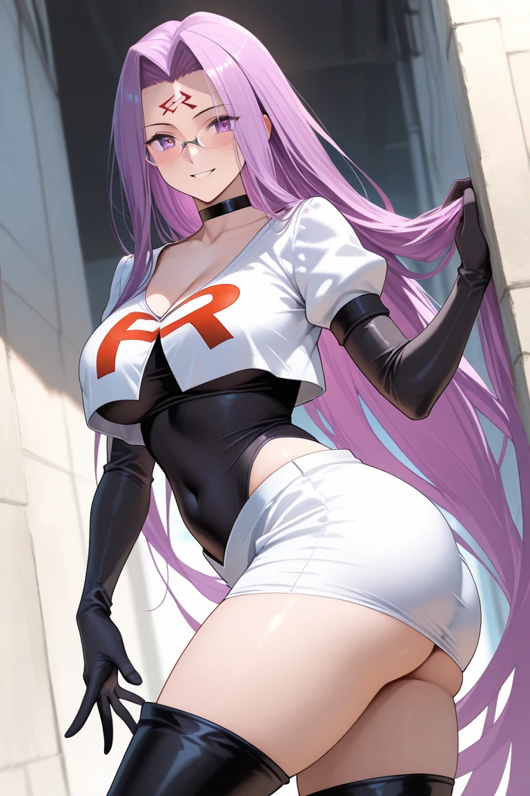 Masterpiece, stunning realistic, best quality, sharpness, 1 girl ,jessie pokemon, solo, team rocket, gloves, hair slicked back, long hair, jewelry, skirt, navel, thighhighs, earrings, elbow gloves, team rocket uniform, crop top, blue eyes, midriff, white background, belt, black gloves, very long hair, simple background, smile, black thighhighs, purple hair, looking at viewer, breasts, white skirt, miniskirt,large breasts,standing in a city,arms behind head ,shirt lift and pants pull concept, (shirt lift:1),cute bra,nipple slip,nipples,show nipples,show pussy,(many cum on breasts:1)