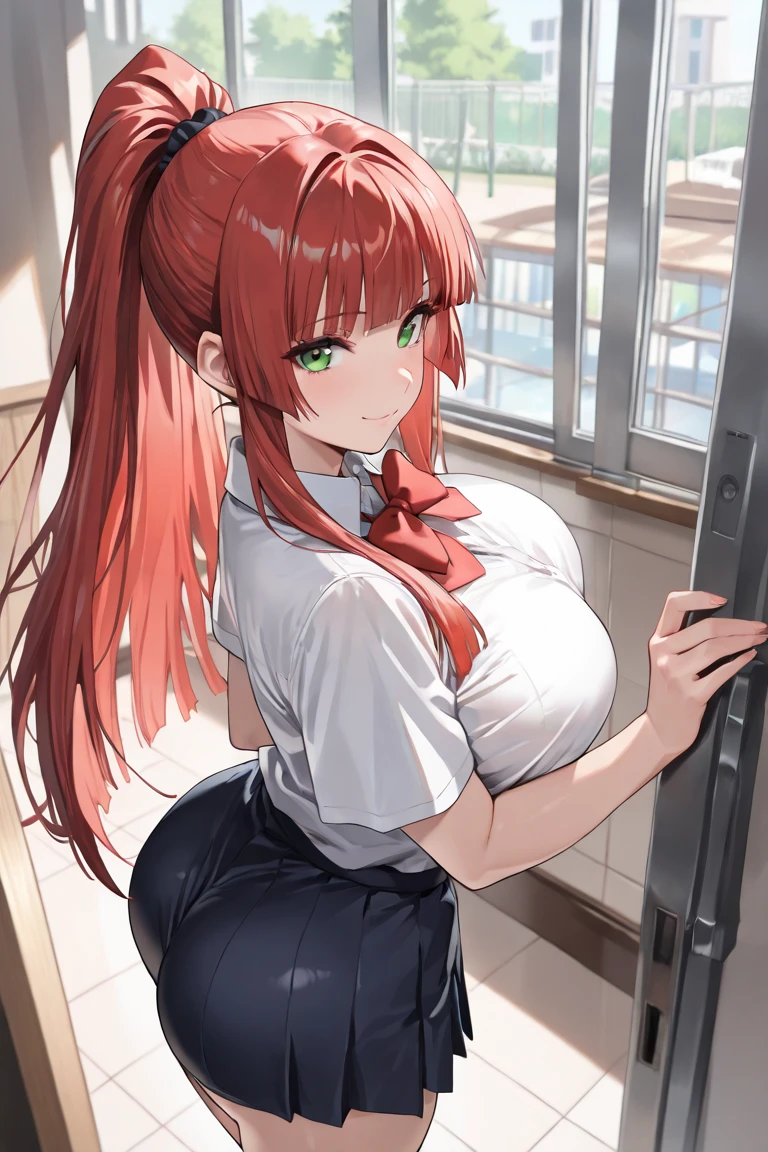 uma mulher ruiva, com roupa casual , em uma cafeteria
