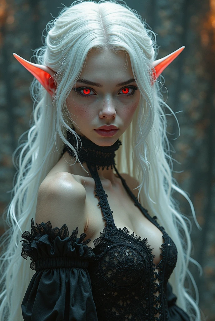 (masterpiece, Best quality, ultra detailed, best shadow), (detailed background,dark fantasy), (beautiful detailed face), high contrast, (Better lighting, very gentle and beautiful), ((cinematic light)), colorful, hyperdetailing, dramatic light, complex parts, (1 girl, One,White hair, Sharp face, Red eyes, hair between eyes, Dynamic angle), depth of field, Without clothing, beautiful breasts, vagina