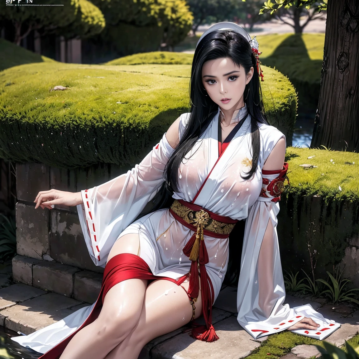 best quality,masterpiece,Ultra-high resolution,(truthfully:1.4),fair_Face,Twenty-year-old oriental nine-tailed demon fox girl,Bright Eyes,Big breasts,Long hair above waist,In a cave,Meditation,Extremely successful