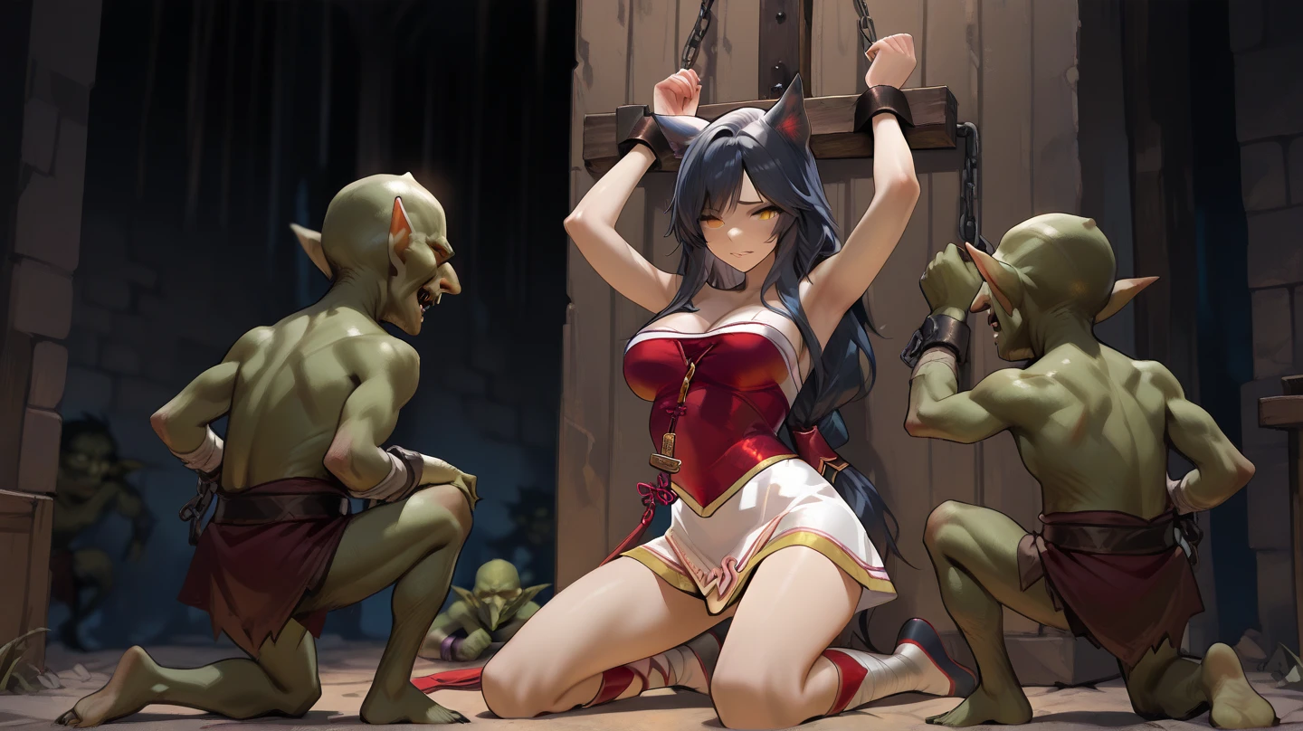 sex from behind,nsfw,(rape:1.4),BSDM,(orczor),(masterpiece、highest quality:1.4)、(beautiful、perfection、delicate、detailed、complicated、beautiful:1.2),((big breasts:1.5、nipples are visible、shiny skin:1.5、narrow eyes)),cinematic lighting、((大人のbeautiful女性、cool face、twin tails、brown hair、mature woman 、detailedな顔,steam))、 Moena、1 girl、blush、Sweat、human ear、((Helmet))、(((visor\(armor\):1.3)))、heart color、corset、topless、elbow gloves、garter strap、thigh boots、tattoo)、((dark cave、Dark prison、dark prison、dark dungeon))、(anime、エロanime)、(big areola,chest with a strong presence),fanny packing、1 female、1 male、huge penis、suspension、spread legs、(grit your teeth)、raise your arms、armpit、Giant testicles、rope、chain、first round、huge penis、size difference、big insertion、Reverse erect straddle、(monster)、clenching your teeth、bondage、Sweat、heterosexual、(cum in pussy:1.5)、embarrassing、Turning red:1.3、((grabbing from behind:1.4)),(vagina penis、vein penis:1.4)、Drool、((Sex with orcs:1.5))