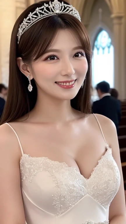 ((Best Quality, 8K, Masterpiece: 1.3)), Sharp Focus: 1.2, A Beautiful Woman with Perfect Figure: 1.4, Slim Abs: 1.2, (Layered Hairstyle,: 1.2)), (Bandeau Wedding Dress: 1.3), Rain: 1.3, Street: 1.2, Wet Body: 1.1, Highly Detailed Facial and Skin Texture, Detailed Eyes, Double Eyelids, Big Breasts, Smile,
