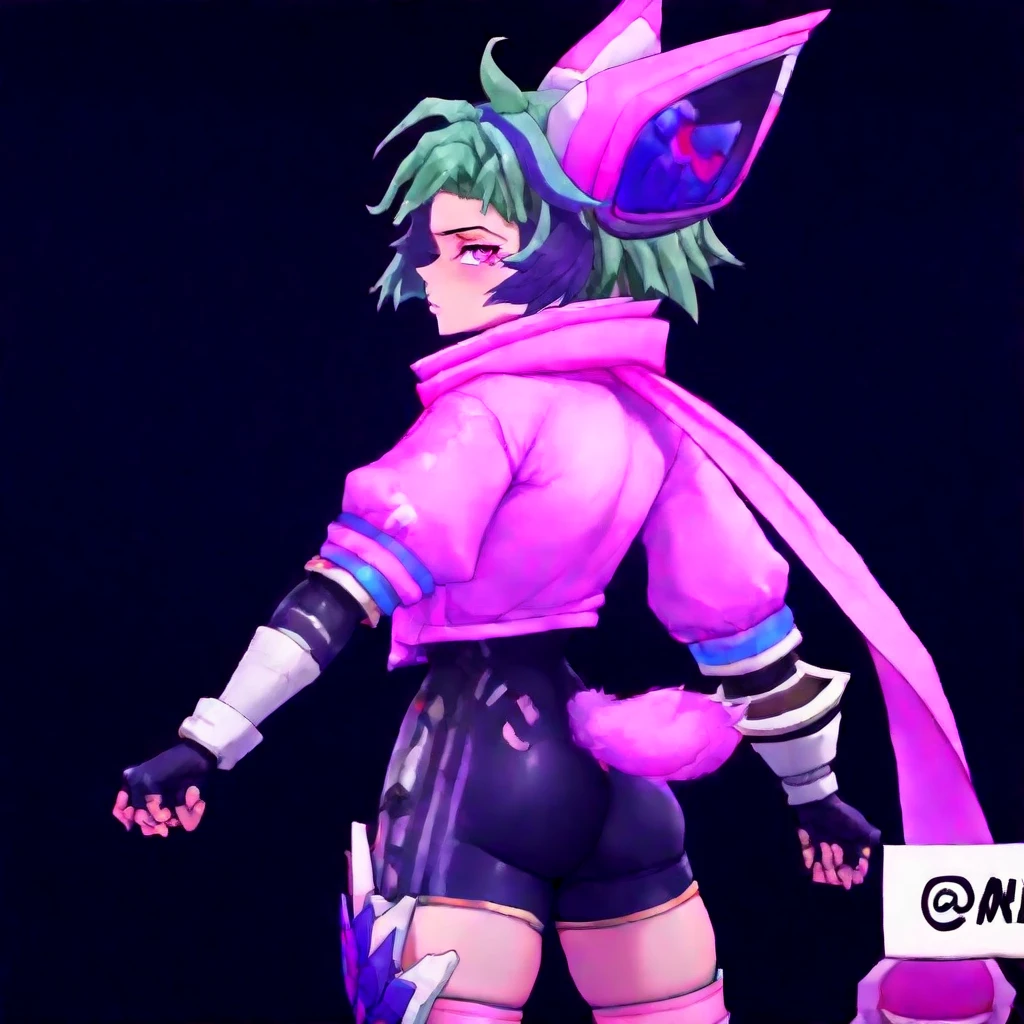 ((1girl)),((alone)), hatsume mei,(masterpiece), (best quality), (ultra detailed), (best illustration), (best shadow), (absurdities), sharp focus, cowboy shot , dynamic posture looking at the viewer, large breasts, narrow waist, wide hips, wide thighs, round butt, erotic, romantic, (very detailed eyes, lips 1.1), very detailed eyes, eyes, Very detailed face, Very pretty face, height full, beautiful slim figure, femininity, expressive appearance, elastic big breasts, sexuality, pink hair, short hair, ((mechanic protective googles on the head)),(( black short jacket:1.4)), ((open jacket) ), ((dark pink sports bra:1.3)), ((cleavage)), collarbone, ((black yoga pants:1.3)), thigh gap, thick thighs, ((black pants)), embarrassed,( (symbol-shaped pupils)), ((yellow eyes)), ((white tennis shoes)), black socks, defined body, perfect and beautiful body, perfect and beautiful, closed mouth, smile, happy smile, blushing, (pose sexy: 1.2), ((solo)), standing: 1.3, outdoor, cityscape, street, city, night, city lights, looking forward, ((focus on thighs)), point of view: ( from below), perfect anatomy, perfect hands