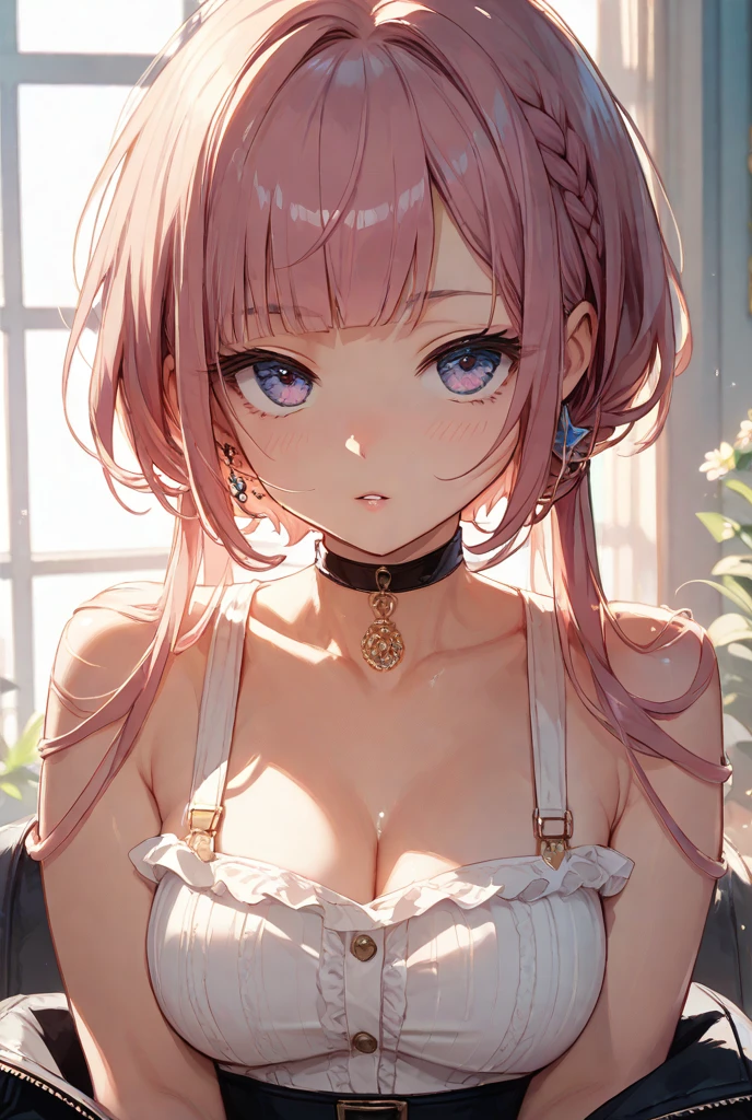 Anime girl with pink hair and black dress standing in front of the camera, seductive anime girl, (Anime girl), anime moe artstyle, small curvy loli, cute anime girl, [ 4K Digital Art ]!!, loli in dress, Anime girl, attractive anime girl, beautiful anime girl, Covering the breasts and SFW, anime girl wearing a black dress