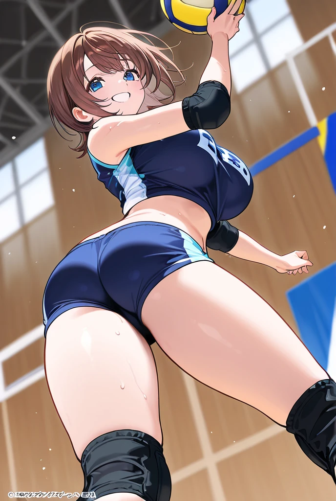 Human Woman。smile、Underground Fighting Arena、Martial Arts Ring、Dark brown ponytail、Fighter、Uplifting、Belly button exposed、Open your legs a little、Colorful fighting costume
