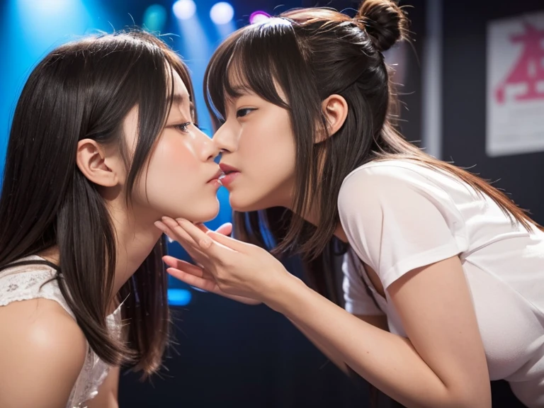 A beautiful Japanese girl with fair skin and angelic features............. She is a ager、Looks like a slender 12 year old., The upper body is naked on stage、、tome&#39;a little embarrassing for her. She has a childish appearance with a flat chest. The stage is an idol stage.,Participate in the idol festival、 The atmosphere on stage is professional and clean............ ...... The artwork is、Must be realistic, Highly detailed photorealistic quality, high resolution render, Gives a cute and innocent atmosphere. Lighting should be balanced and natural, Beautifully illuminate the scene.、Show nipples、Underpants１becomes a sheet、Show off your genitals、Show masturbation、Kiss between man and woman、Man and woman hug each other