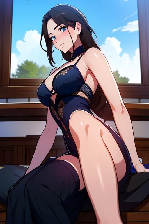 gefesselte Arme, Arms behind the back, ((erröted)), ((gefesselte Handgelenke, Ankle with rope)), ((Arms behind the back)), ((Shibari over clothing)), 4k quality, verlegener gesichtsausdruck, anatomisch perfekt, blushes, mai sakurajima, long hair, bangs, (black hair:1.5), hair ornament, (purple eyes:1.1), hairclip, rabbit hair ornament, bow, animal ears, cleavage, bare shoulders, pantyhose, bowtie, black footwear, rabbit ears, high heels, leotard, black pantyhose, strapless, black bow, detached collar, fake animal ears, playboy bunny, black leotard, strapless leotard, thighband pantyhose, black bowtie , laying on a bed, ((laying))