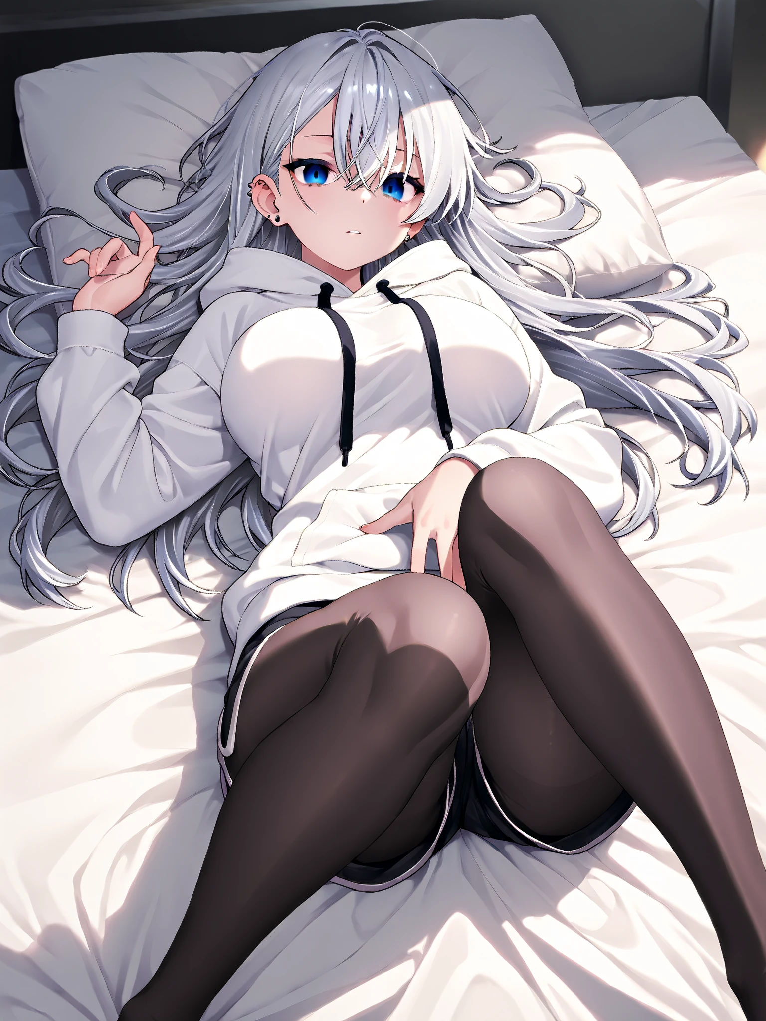 detailed face, Altina Orion, looking at viewer, on bed, masterpiece,best quality, breasts out,(nipples:1.2), girl_on_top, straddling on boy, sit astride, (double peace:1.3), (Panties pulled aside fuck:1.3), lying on, (spread legs:1.3), (pussy line:1.3), (excessive cum:1.3), (vaginal penis:1.3), (1boy:1.3), (cum in pussy:1.3), (pussy cum:1.3), excessive cum, vomcum, (creampie:1.3),