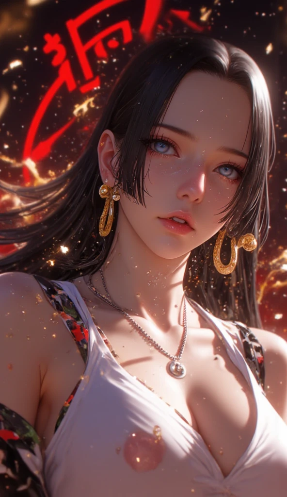 a close up of a woman with tattoos on her chest, hyper-realistic cyberpunk style, cyberpunk style , hyperrealistic, dreamy cyberpunk girl, hyperrealistic fantasy art, realistic digital art 4k, realistic digital art 4 k, cyberpunk art style, beautiful cyberpunk girl face, alena aenami and artgerm, hyper realistic anime, ross tran 8 k