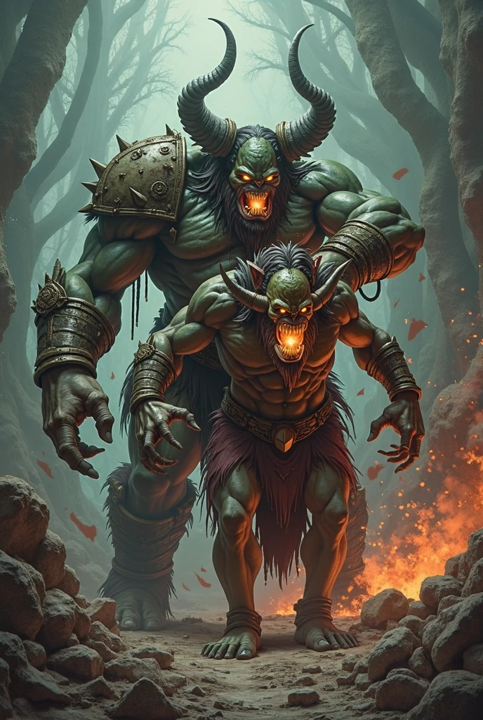a dark scene,  <lora:lora:0.85>  a demon in a dark shadowy stone dungeon by torchlight