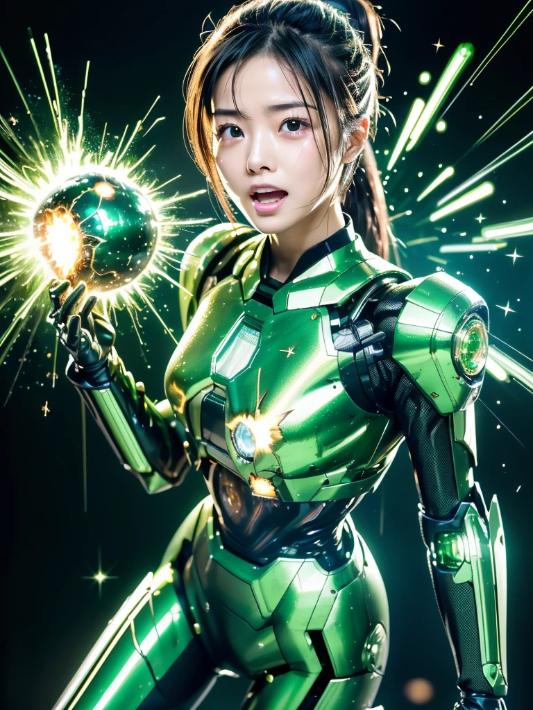 Little bandit girl running through hell、Green costume、green flame