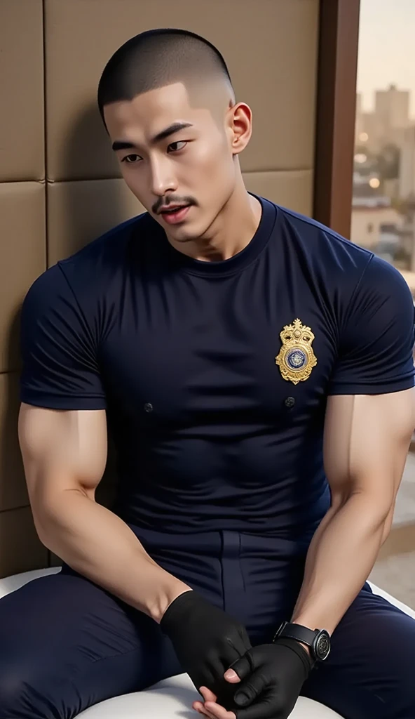 1 young handsome guy,20-22 years old,police officers,Interpol,Police Department,Handsome,musculous,hairy bodies,police uniforms(Fine eye 1:3),Black eyes,full bodyesbian, muscles, Inspired by Bian Shoumin, Inspired by Xiao Yuncong, yihao ren, yanjun cheng, jinyiwei, inspired by Huang Gongwang, xintong chen,