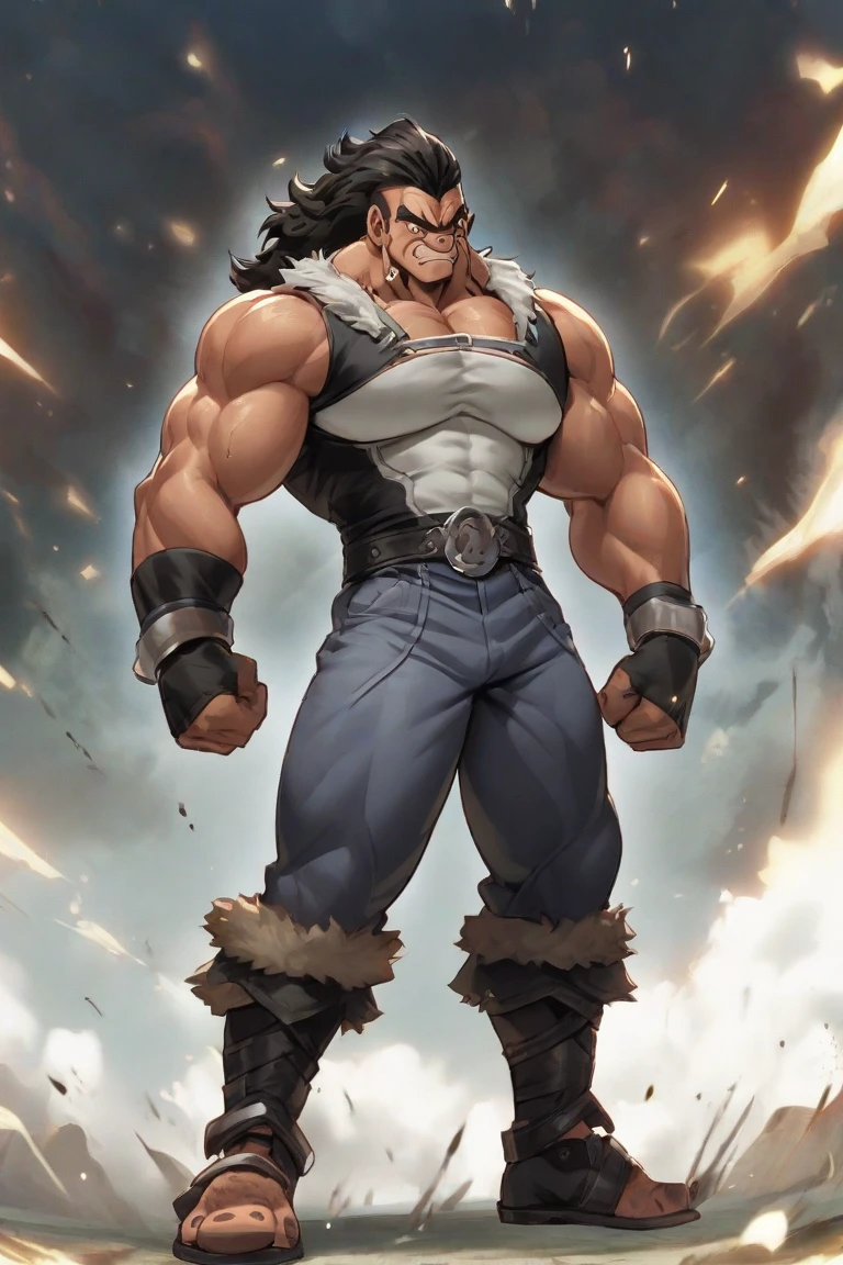 Face de um homem goblin brawny, manly, very long beard, redskin, square jawline, brawny, very strong, hairy chest, manly, brawny, fangs, large fangs,white_background,simple_background,solo,