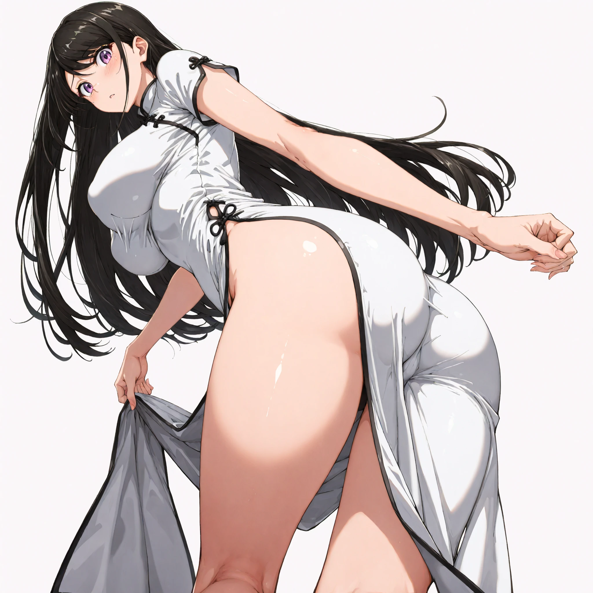 1 girl, alone,  brown eyes, black hair, long hair,half up、 (white dress:1.4),Sunflower field, Sunflower fieldの前に立つ、blue sky、very big breasts、expose one&#39;s chest、Bare your breasts、nipples are transparent、blush、embarrassing、scared face、in trouble、A lot of milk comes out of the nipples、Breast milk squirts out of the nipples、very short skirt、micro mini skirt、The shape of a woman&#39;s private parts is clearly visible、vibrator in thighhighs、The crotch is wet with love juice、Love juice is dripping from the crotch