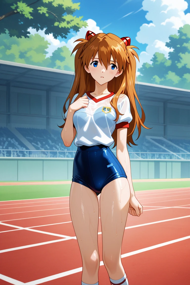 (anime artwork, anime style, studio anime, very detailed, up to date, vibrant, Anime Coloring, high contrast, masterpiece:1.2, best quality, best aesthetics),1 girl, Medium chest,random hair, One eye is hidden by the bangs, perfect proportions, high detail skin, Cute, detailed faces,racetrack,automobile races, precise fingers,curvy,paddock girl, from behind,full body, mini body con