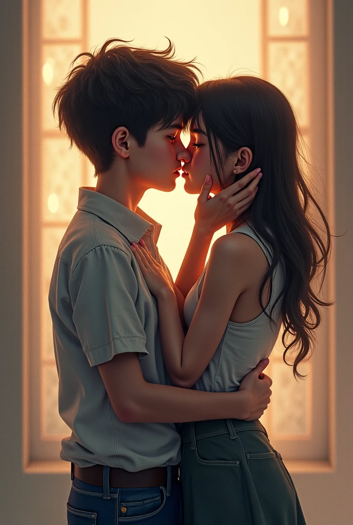 Girl kissing boy's feet