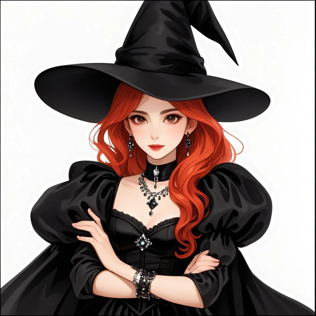 witch girl with orange hair and black hat with bats, portrait of a young witch girl, beautiful witch female, beautiful witch spooky female, witch girl, portrait of a young witch, beautiful female witch, halloween art style, classical witch, portrait of a witch, witchy, witch fairytale, beautiful witch with long hair, witch, a witch, witch woman