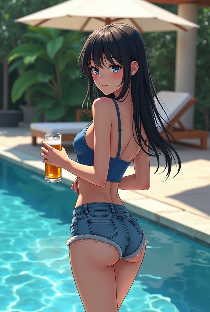 (Very detailed, 最high quality, Anatomically perfect body),High resolution, high quality, One girl, Anime Girls,Brown long hair, Brown eyes, Green glasses,heart shaped pupils,Sunburned skin, Large Breasts,beautiful breasts,pointy breasts,(Big Ass),beautiful ass,Embarrassed,Tank Top,jeans,lower body,sweat,wet,sitting,(open legs),cherryblossom,at cafe,(lemon juice),(orange juice),(Pineapple juice),(Mango juice),(water),