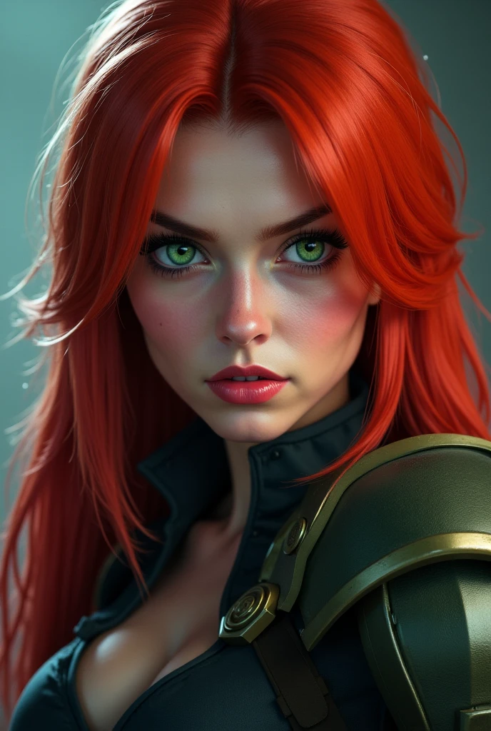 Generate an image of young, Beautiful young vampire woman, pov , crimson hair, fang, realistic and hyper - detailed renderings, stefan gesell, machine aesthetics, uhd image, dark white and turquoise, morbid, grim dark, wet, dark, very detailed, rendered in octane, wet, dense atmospheric, epic, dramatic, photorealistic, hyper ornate details, 32k, cinematic light