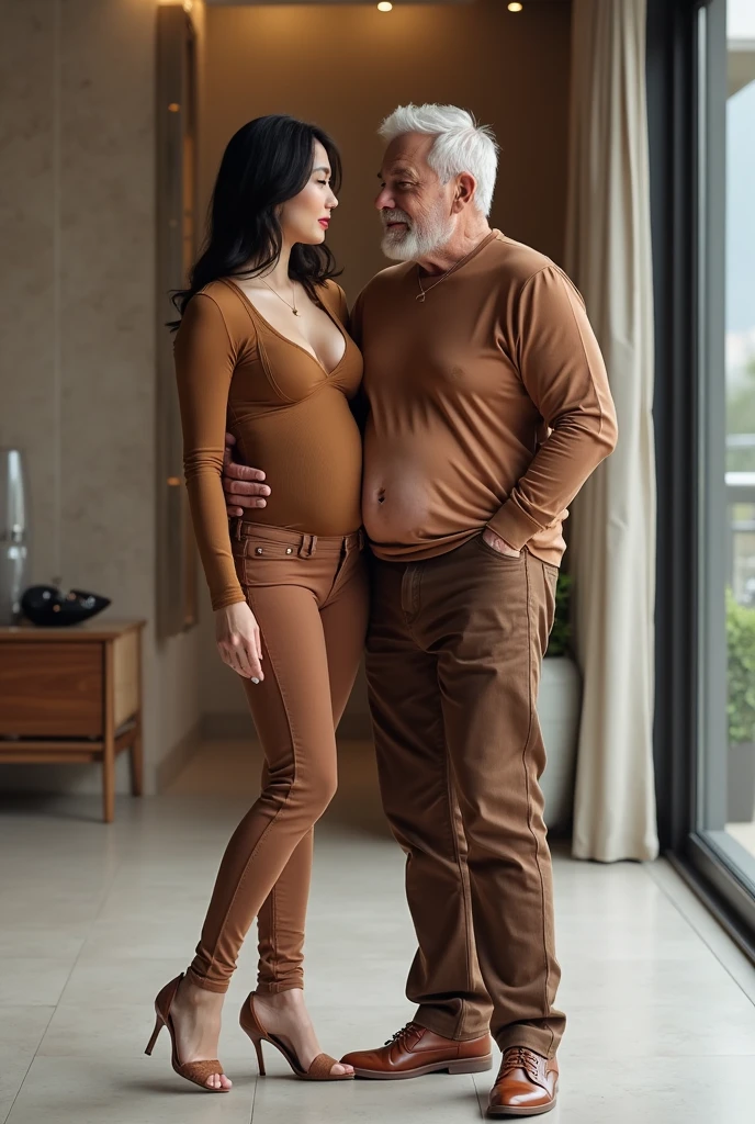 realisitic、top-quality、masterpiece、超A high resolution、(Photorealsitic:1.4)、Raw photo、2人物のみ、Girls and middle-aged men、Middle aged man hugging girl、(a blond_Very cute_beautiful countenance_kawaii faces_length hair_off shoulders_shortpants_Being hugged_view front_lying back_small hand_younggirl)、(((Hugging a girl from behind_Grab a girl's belly__large hands_sitting on_middle aged man)))、
