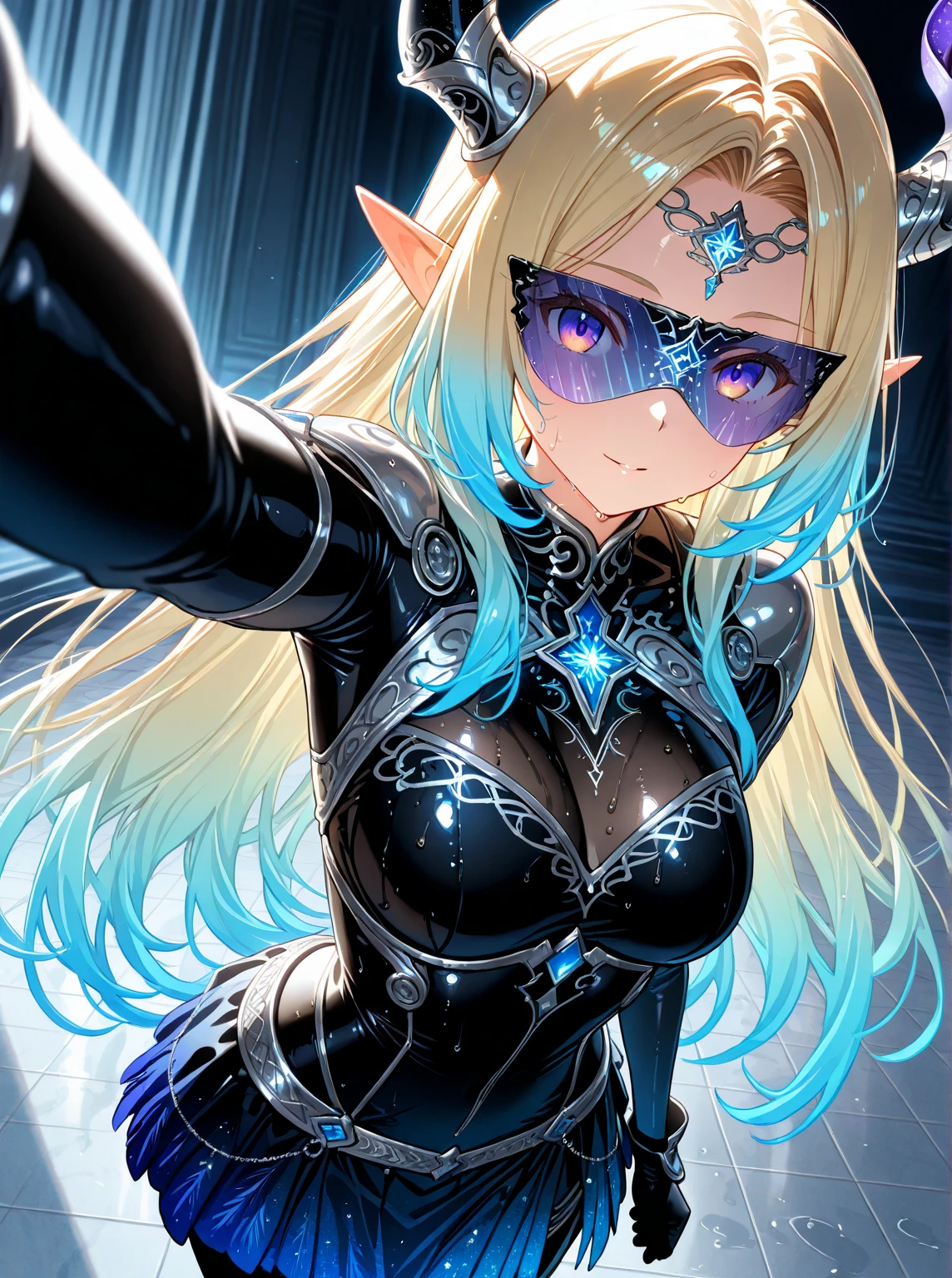 woman,,,city,night,(((white tight miniskirt bodysuit))),(wet with sweat),open mouth smile((See-through))glasses,((beautiful long ponytail)),(()),blush、surprised face,(((Tentacles wrap around the body)))raped by tentacles,((blonde))(((Slime is attached to the body)))