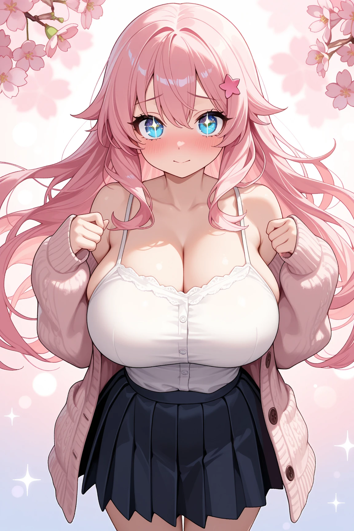 girl, solo, beautiful body, perfect body, nice body, (huge Breasts),

gotoh hitori, pink hair, long hair, hair between eyes, blue eyes, cube hair ornaments, 1girl, breasts, solo, gotou_hitori, pink_hair, jacket, cube_hair_ornament, long_hair, hair_ornament, pink_jacket, cleavage, large_breasts, skirt, blue_eyes, open_clothes, bra, black_bra, underwear, track_jacket, open_jacket, hair_between_eyes, pleated_skirt, bangs, pink_background, closed_mouth, looking_at_viewer, long_sleeves, sweatdrop, navel, black_skirt, sweat, simple_background, one_side_up, blush, collarbone,


official art, extremely detailed CG unity 8k wallpaper, perfect lighting, Colorful, (best_quality:1.0), ultra high res,4K, ultra-detailed, 8K, HDR, high resolution,  absurdres:1.2, film grain, (vibrant_color:1.2), (narrow waist), huge breasts, (masterpiece:1.2), ((best quality:1.3)), ultra-detailed, ray-traced, high-fidelity textures, crisp focus, dynamic pose, dynamic art, dynmic angle, 