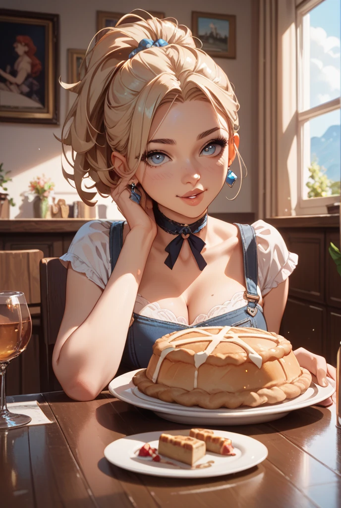 (master piece:1.3),(ultra detailed:1.1),
(solo,1.3),(Light gray eyes:1.2),
(white hair:1.3),(Silver round glasses:1.3),(round face:1.2),(big ass:1), (thick thigh:1.2),(curvy:1.1),(medium breasts:1.35), light smile,
(white Medieval Fantasy Clothing, white off-the-shoulder dress, Miniskirt, slit, Backless dress:1.5), (nose blush:0.6),
(beautiful ultra detailed eyes, highly detailed skin, Glossy and glowing skin:1.1),looking back,
background,(fantasy Store, Clerk:1.1),(Lots of Bottled honey on the back shelf:1.4), (crowded, city scraper in distance:1.4),(insanely detailed:1.1),(bread basket, Apple Pie:1.6),close up:1.2, upper body, dynamic angle:1.4,(Lots of honey, Lots of bread, Lots of fruit, crowded:1.2),
(from above:1.4), looking at viewer, sunlight, professional lighting,(professional lighting, shading:1.3),(highly detailed background:1.2),Indoor,
(background medieval fantasy town:1.1),(Medieval fantasy world:1.3),
(physically-based rendering, professional lighting, photon mapping, radiosity, soft light, lens flare:1.3),
pale color,