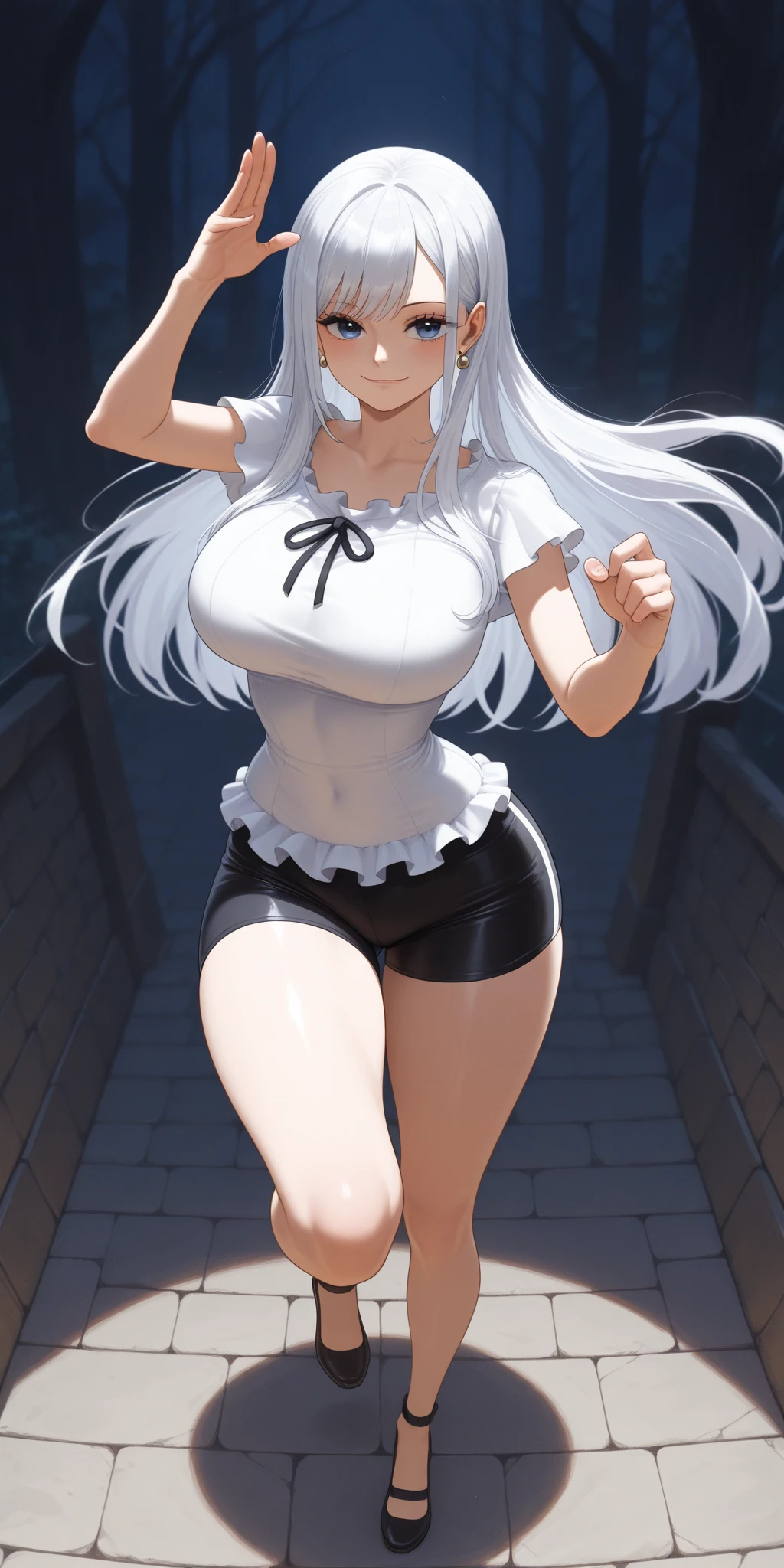 big breasts beautiful, Young woman, In the crystal and ice zone, drifting snow, White hours, Gradient hair, White hair, white hairs, twintail hair, eyes reflection, disdain, Ray traching, reflective light, blurry, Glowing light, depth of fields, lightand shade contrast, stereograms, zoom layer, cowboy lens, f/2.8, Bokeh, tmasterpiece, best qualtiy, high qulity, k hd,White stockings