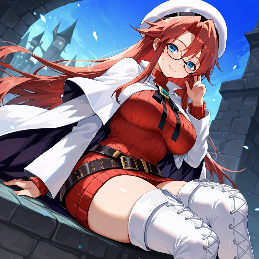 pov,(nsfw:1.2),summonnightaty, aty, (young:1.3),long hair, blue eyes, red hair, beret, hat, glasses,
BREAK long hair, thighhighs, hat, dress, boots, glasses, belt, cape, sweater, zettai ryouiki, beret, thigh boots, white footwear, ribbed sweater, loose belt,solo,
BREAK outdoors, fantasy,on_a_ship,
BREAK (masterpiece:1.2), best quality, high resolution, unity 8k wallpaper, (illustration:0.8), (beautiful detailed eyes:1.6), extremely detailed face, perfect lighting, extremely detailed CG, (perfect hands, perfect anatomy),covered_nipples,covered_navel,light_smile ,(half_eyes:1.4),sword,armpit,sleepy,dynamic_sitting,barrel,red_sweater,apart_legs,magical_effect,focus_breasts,spread_legs,black_panties,light_open_mouth,