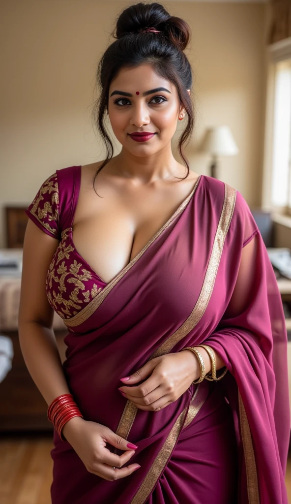 historical movie still, Indian (noble lady) sitting on the chair, collar, long sleeves, (breasts out, topless:1.2), ultra-saggy big breasts, medieval dress, cleavage, (detailed eyes), enormous , navels, detailed face, v neck blouse, very attractive, seductive, very sexy, dark cleavage line,thick lips, red lips, pure face, MILF, voluptuous, enormous thick ass, Sensuous pose, tall, super sexy, sensual, detailed breast, princess, queen, goddess, NSFW, nudity, saree