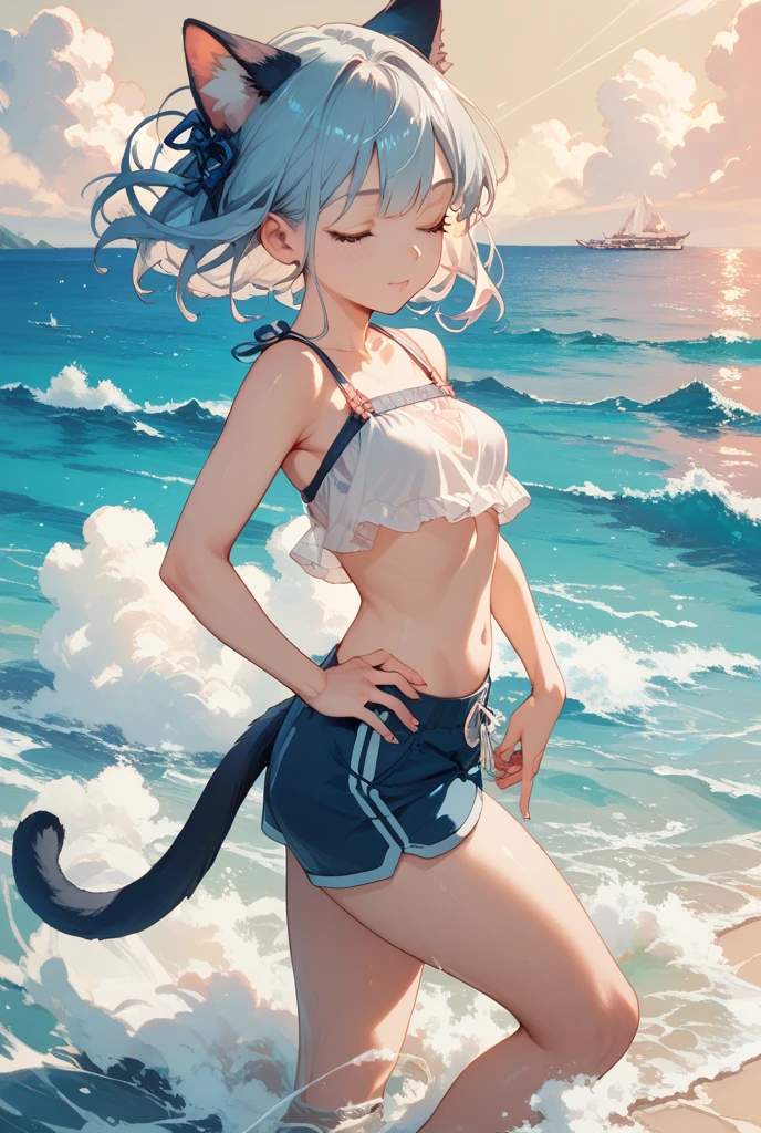 top-quality、masterpiece、Cute cat、swim wears、huge tit、
