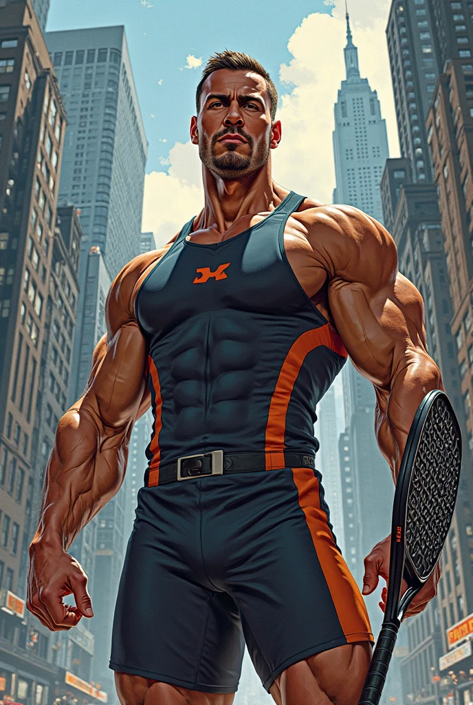 a person with broad waist, more that 6 feet hight, wearing a sport clothing, cinematic, 4k resolution, anime style