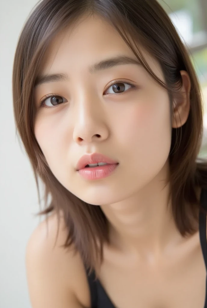 (masterpiece),(Highest quality:1.2),(Very detailed:1.2),(High resolution),(Photorealistic Stick),(RAW Photos),8K,Backlight,(Depth of written boundary),(Sleek lighting:1.2),Close-up of a clothed woman,Soft portrait shots,Beautiful Japanese Women,Gorgeous face portrait,(Eye light,Sharp pupils,Detailed eye drawing,)Very beautiful face,(Detailed skin texture:1.3),Beautiful portrait,A lovely and delicate face,Beautiful young Japanese woman,Short Bob,Look this way,front,(POV shot),(sleepy)