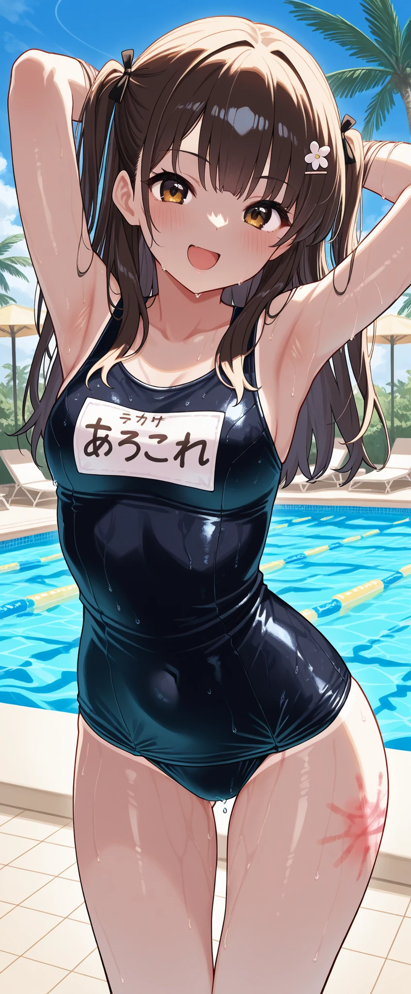 masterpiece,game cg,best quality,ultra-detailed,detailed light,slim body,slim legs,collarbones,slender body shape,detailed eyes,slender,kawaii,cute girl,medium breasts,1girl,happy,blush,floating hair,medium breasts,((((competition swimsuit)))),beautiful detailed body,detailed eyes,classroom,table sex,crotch rub,masturbation,pussy juice puddle,from below,show off nipple,spread legs,moaning,closed eyes,open mouth,arm_support,(slouch:1.5),