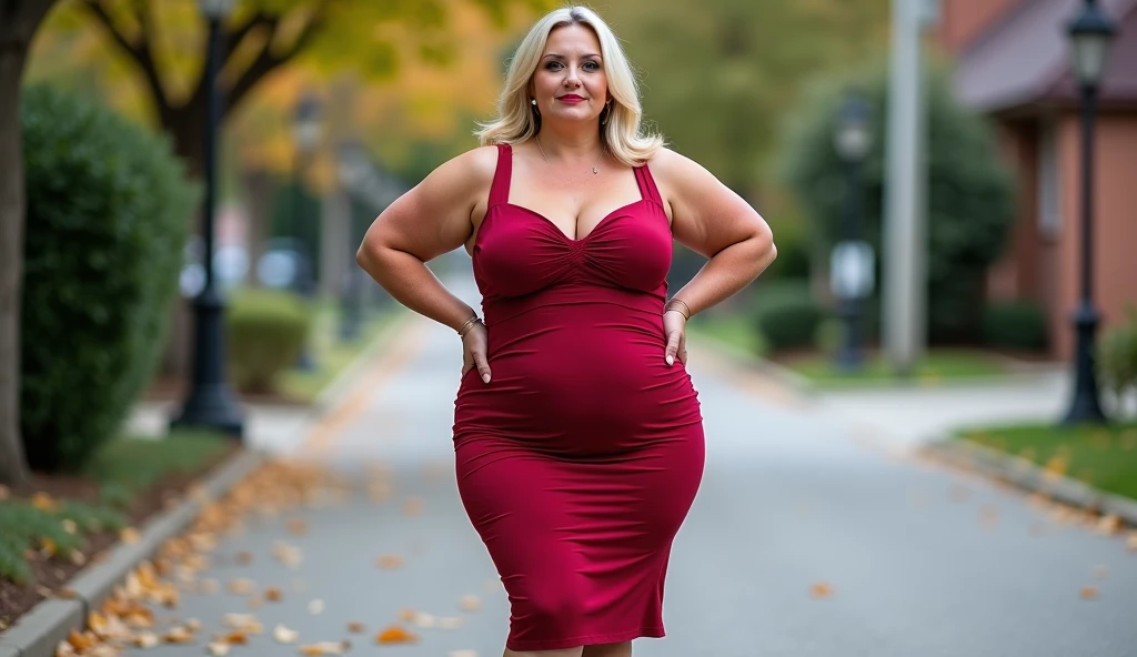 Extremely Hyperpregnant Monégasque woman with huge belly wearing a dress