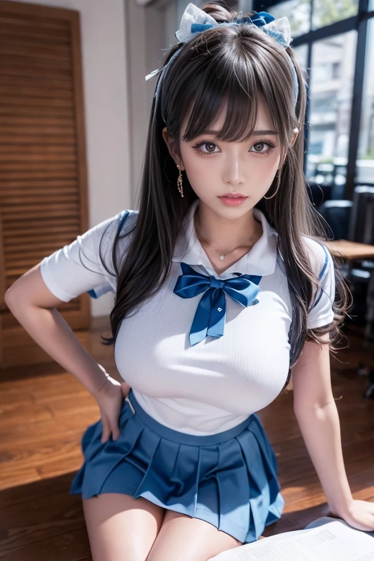 ulzzang-6500-v1.1, (highest quality, masterpiece), (raw photo: 1.2), (photorealistic: 1.4), highest quality, master, illustration, very tasty and beautiful, highly detailed CG, unity, 8k wallpaper, amazing, fine details, master masterpiece, best quality, official art, highly detailed CG unified 8k wallpaper, huge file size, Very detailed, high resolution, two girls, (snugly next to each other without separation between characters), (no breaks in a single piece), teens to thirties, (representation of the human body based on precise anatomy), intricate details, ((Japan is wearing a schoolgirl uniform with a shorter skirt length)), (neat white blouse and super mini navy blue pleated skirt), blonde, ((very large breasts )), (woman with very big), (blouse cramped and braless because of big), (big buttocks), (thin thighs), very beautiful eyes, bright ultramarine eyes, (detailed pupils reflecting light), (iris of the eye is painted with fine patterned details), natural eye shadow, realistic shading assuming a light source on the body, cute girl and mature beauty, whitening skin, , (various poses before and after standing, squatting or sleeping), blushing, ecstatic expression, troubled expression, smile, many races, (skirt twisted), panties visible, (white panties), (sitting and legs open), ((Touching the crotch of panties with folded middle and ring fingers))), long hair partially braided, hugging the person next to each other and touching the cheeks, holding hands, touching other subjects' cheeks, (no matter what pose you pose, the skirt is always twisted by the wind or hands so that your pants or buttocks are fully visible), NSFW, beautiful garden with flowers, clear sunshine,