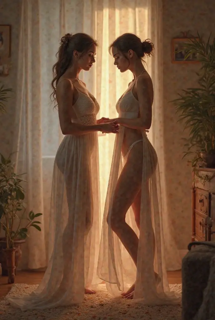 woman wearing transparent clothes, nightie,