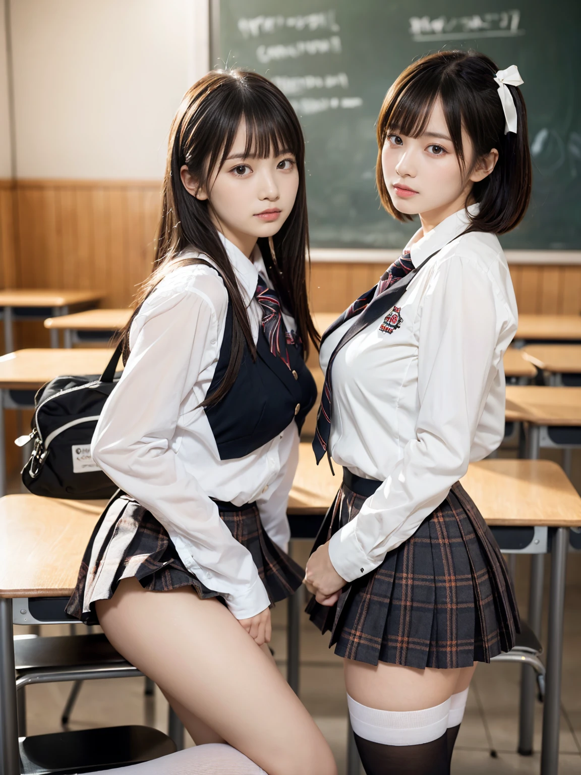 ulzzang-6500-v1.1, (Raw foto:1.2), (Photorealistic:1.4), beautiful detailed woman, very detailed eyes and face, Beautiful detailed eyes, Ridiculous, Unbelievably ridiculous., huge file size, A highly detailed, high resolucion, Very detailed, Best Quality, Masterpiece, Chemomimi, (((Japanese High School Uniform:1.3))), ((miniskirt:1.3)), Illustration, Very detailed, BAPV, integrated, 8K wallpaper, amazing, Fine details, Masterpiece, Best Quality, Highly detailed YTD uniform 8k wallpaper, light on the face, Cinematic lighting, (((1Girl))), 20yo, ((Dynamic Pose))), (camel toes), (((school classroom))) (standing posture), ((Pantyhose)), ((White panties)),