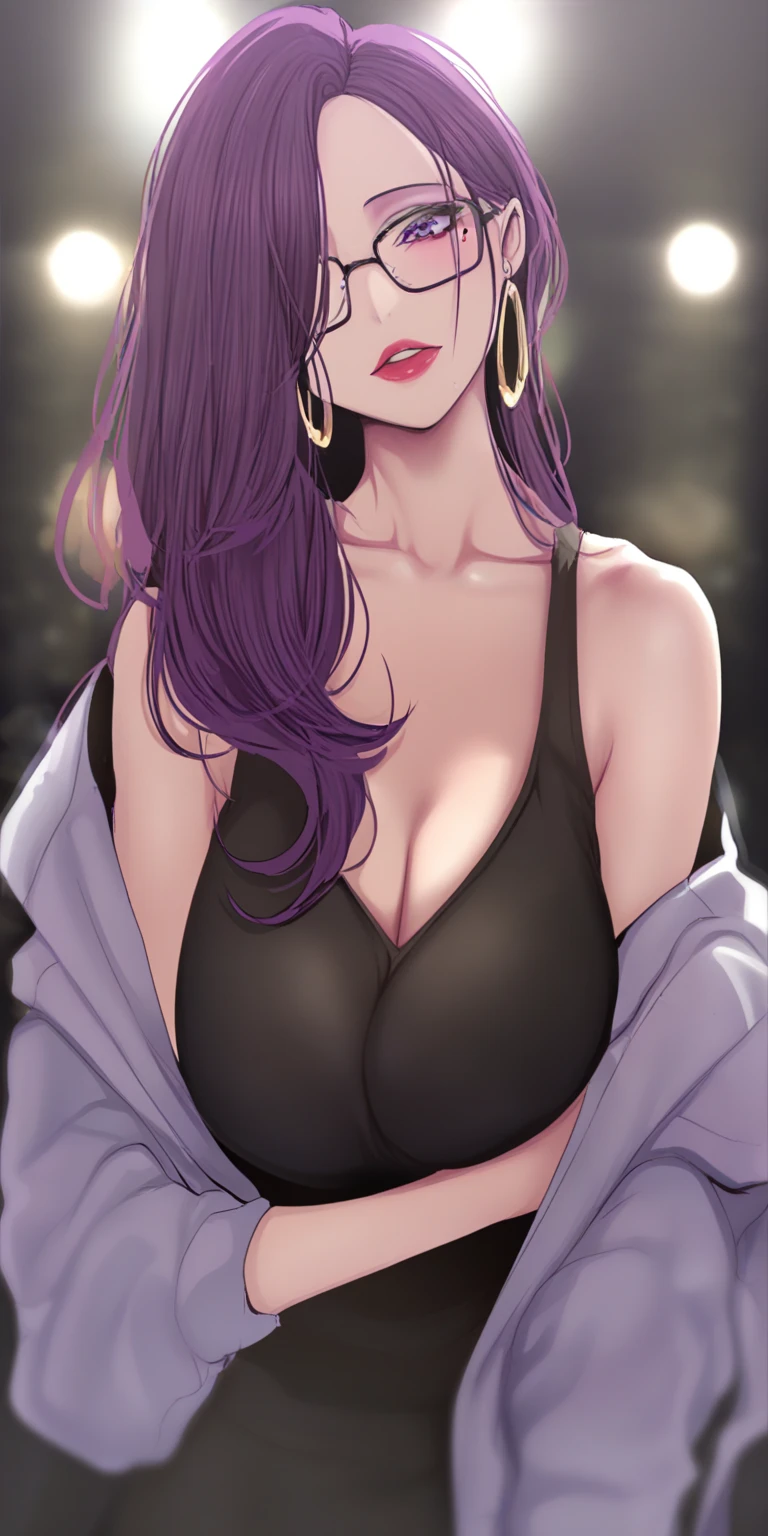 <lora:fengweier-10:0.8>Purple long hair,white coat,Low cut clothing,ruby necklace,Golden Ring,White short skirt,Black suspender socks((extremely realistic shading, masterpiece, extremely detailed, photorealistic))