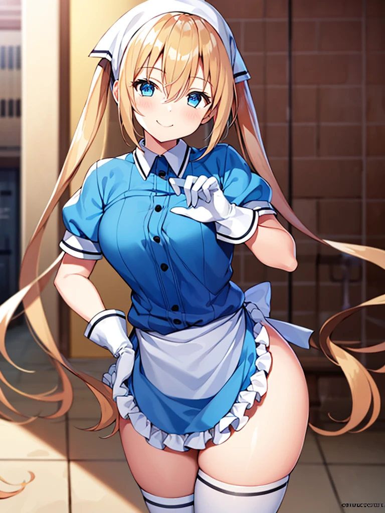 One girl, alone, View your viewers, Blonde long hair, Wearing a corset, Maid,Big Ass, Brown eyes, Upper Body,Inside the castle, Normal ,