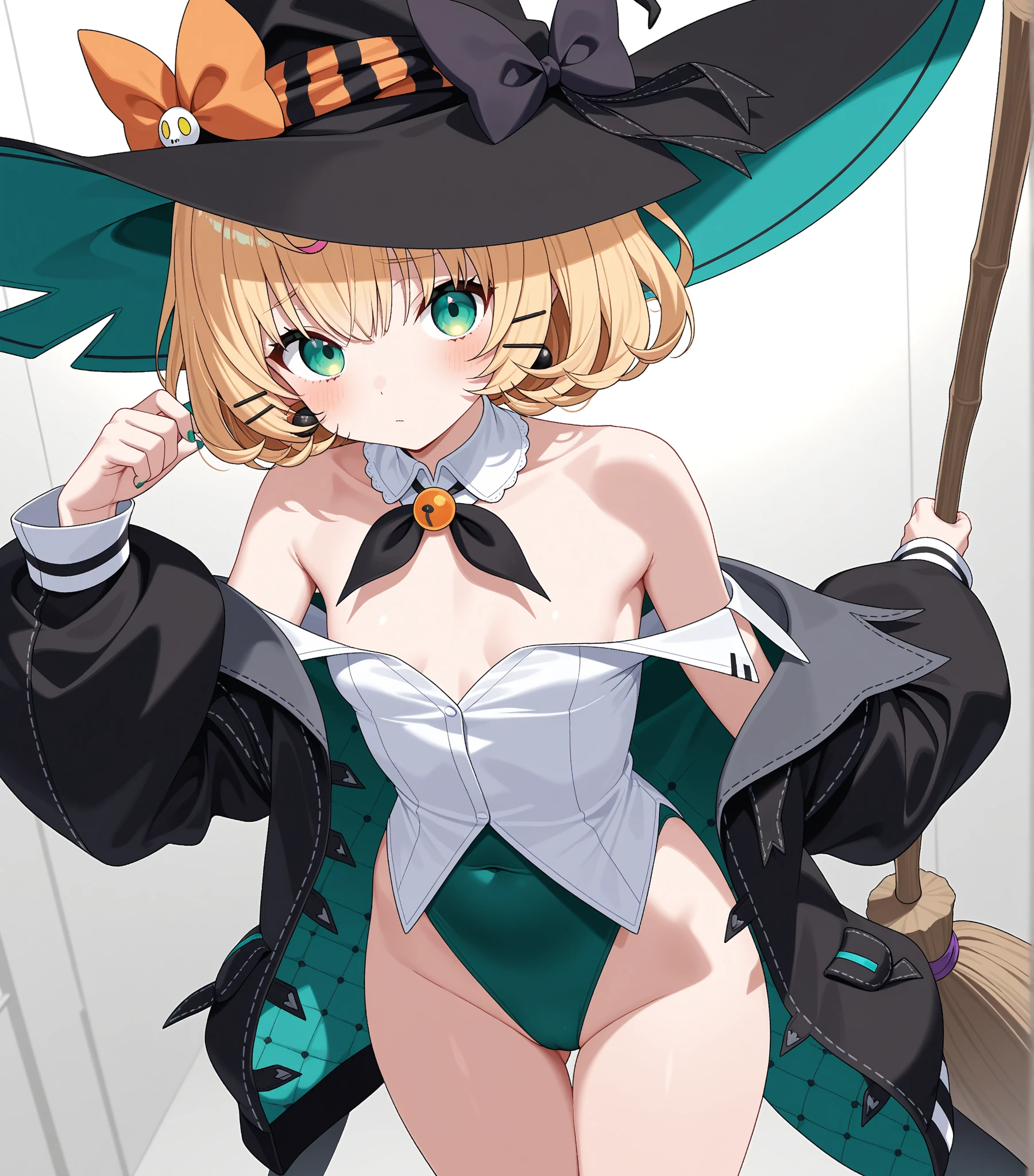 nsfw,masterpiece,best quality,extremely detailed CG unity 8k wallpaper),(((masterpiece))),(((best quality))),((ultra-detailed)), (best illustration),(best shadow), ((an extremely delicate and beautiful)),
dynamic_angle,oil painting,
1girl,solo,blush,
MGR,witch hat,black gloves,red ribbon,white pupil,blue eyes,orange hair,cape,{black vest},gold buttons,{black skirt},braid,