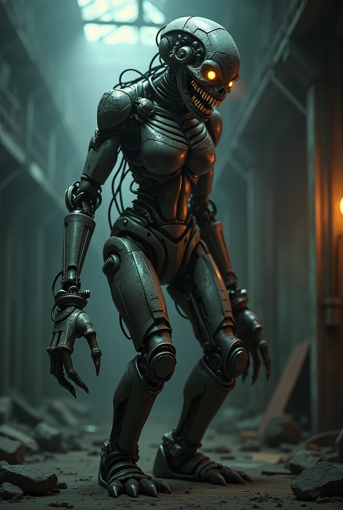 futurism, sexy girl, average breasts, 8k, horror, skeleton, venousness, cybernetics, alita battle angel, non-ferrous metal