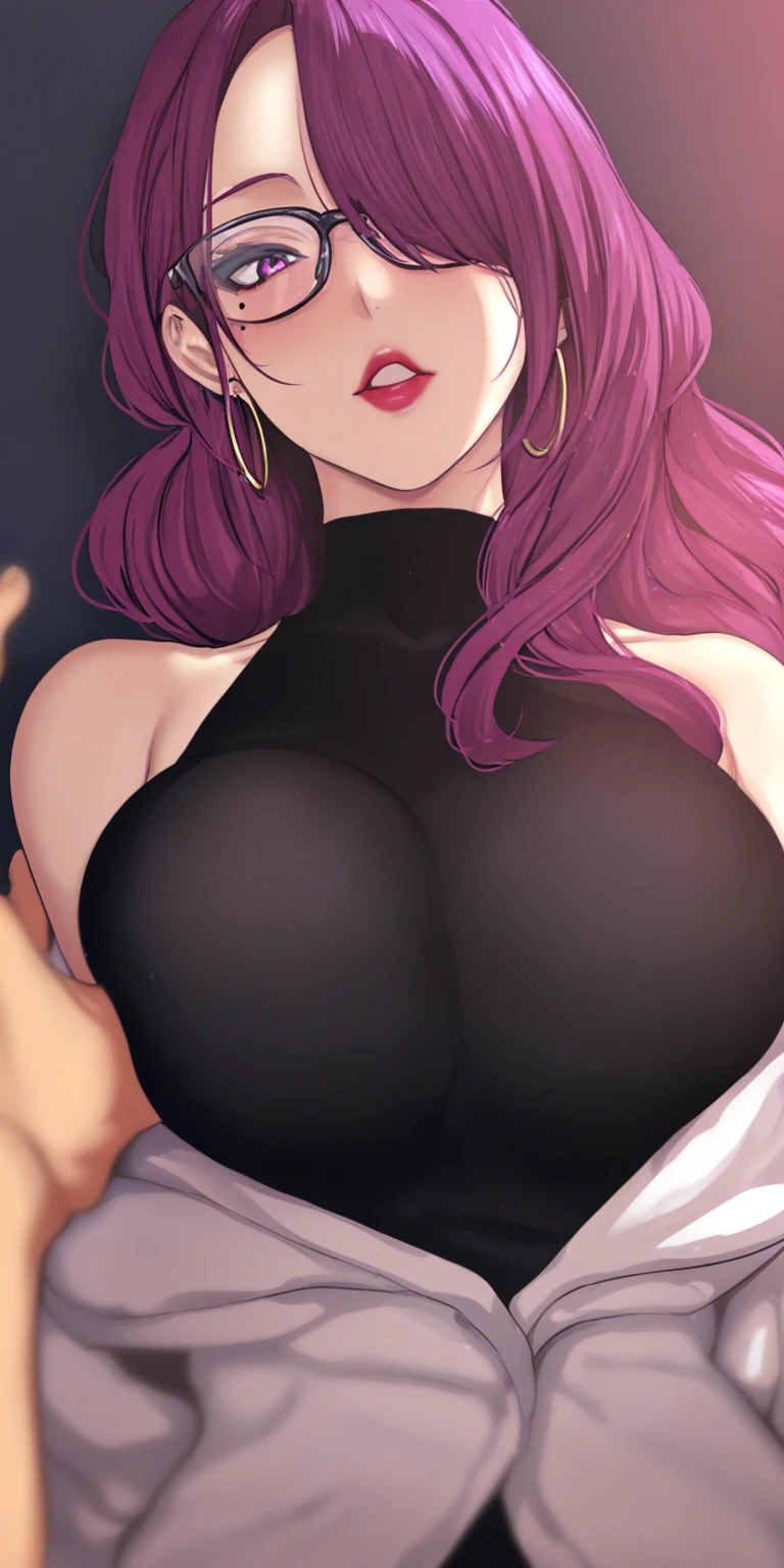 MeiS2, Pink hair, Goggles on head, Symbol-shaped pupils, Yellow eyes, medium hair, Clothes around waist, Black tank top, Bare shoulders, gigantic breasts, cleavage, micro bikini, lingerie, garter belts, stockings, 1girl, correct anatomy, BREAK, ((masterpiece, highest quality, best quality, official art, beautiful and aesthetic: 1.2, extremely detailed, fractal art: 1.3, colorful, highest detailed, HDR, vivid visual effects)), BREAK, ((Detailed eyes, Detailed face, Detailed eyes, perfect face)), BREAK, seductive look, grinning,
