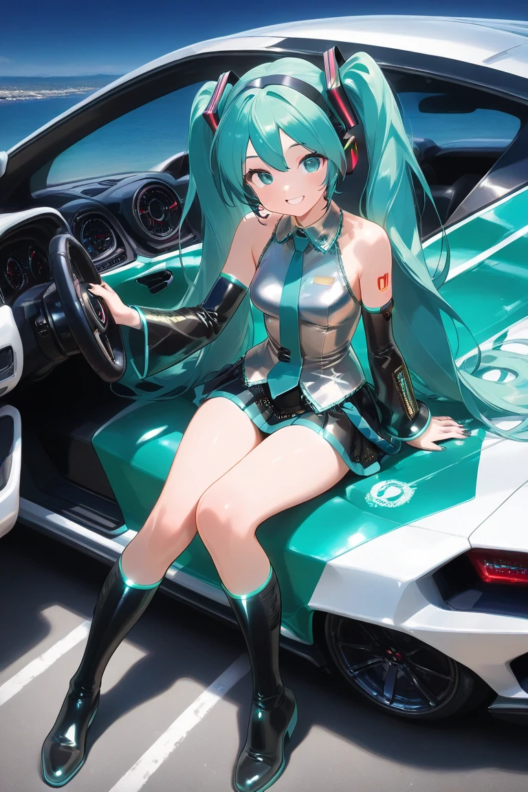 Drive a Lamborghini、Bikini、cute、Hatsune Miku、Large Breasts、Night view、8K、Beautiful eyes