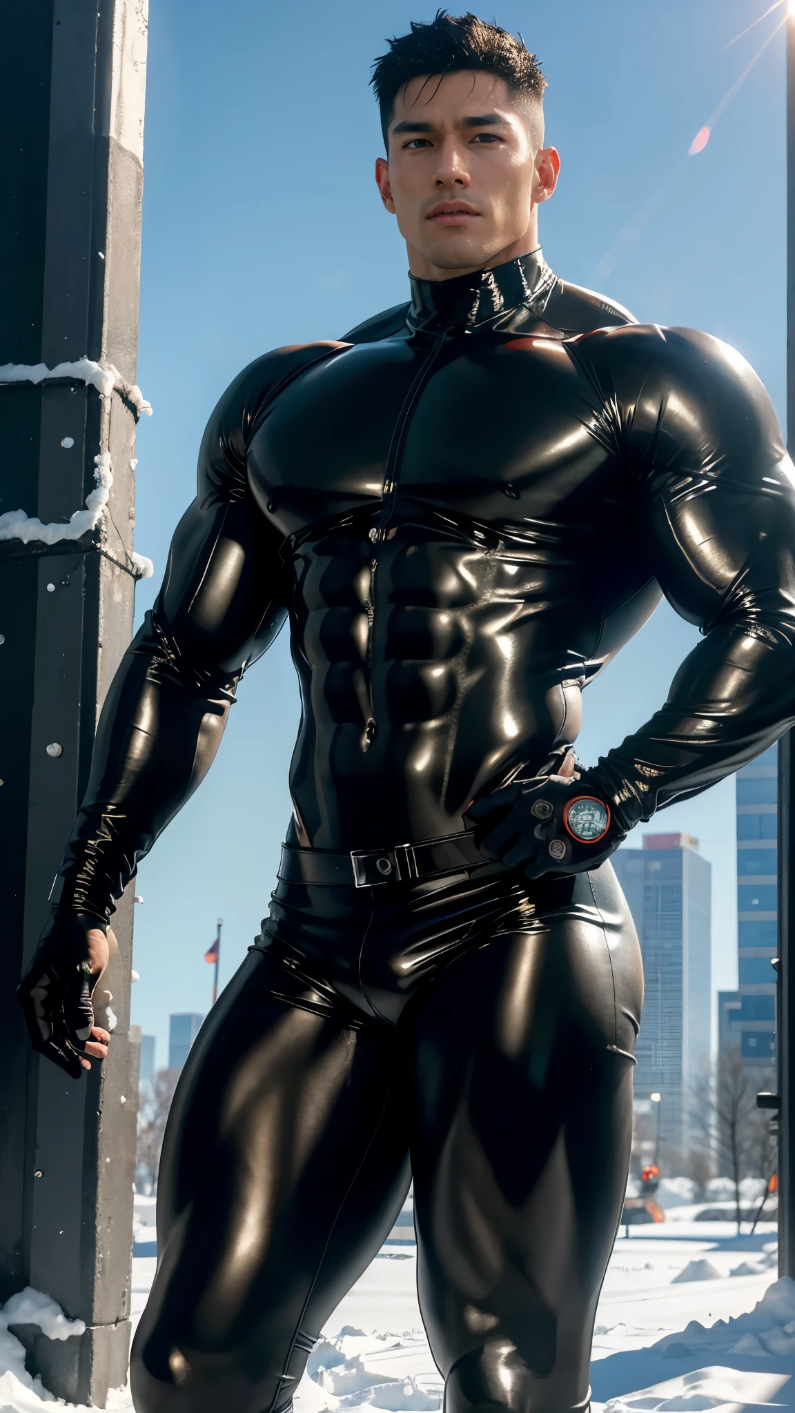 A tall, humongous large breast, Muscular man screaming with his mouth open.，Light gray camouflage uniform，character  design（Resident Evil - Chris Redfield，Chris Redfield）Wearing a light gray camouflage wetsuit，Tangled tightly by thick octopus tentacles，Regular symmetrical texture pattern，Standing on the street with octopus tentacles, Lots of slime octopus and sludge，expression sad，Deep and charming eyes，The hero with emerald pupils，heroic masculine pose，Tall and burly，musculous！Charming leg muscles，tall, Burly, and strong， Wearing a light gray camouflage wetsuit， Super gain and cool， commission for high resolution， Big feet in black boots，Charming strong man，Bright sunlight shines on the body，Matte particles with shiny texture