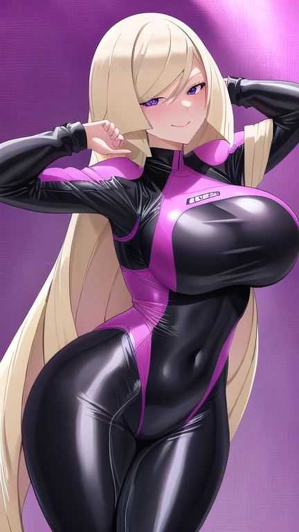 1 girl,Raise your arms slightly,Black tight suit,blush,Serious face,blue eyes,Sweat,Blonde,ponytail,Standing,Large Breasts,