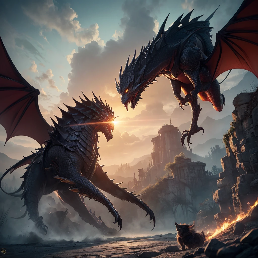 Black Dragon, black body,scale,３Two Necks,Big feather,Huge body,god々Seems,Aura of Light,Sky,high quality,4K,8K,high resolution,Masterpiece,Super Detailed,photographic,HDR,UHD,Studio Lighting,Ultra Fine Paintings,Clear Focus,physically-based rendering to take off a school uniform,Extreme Detailed Depiction,professional,vibrant colors,Bokeh,fantasy,digital art,Digital Painting,Depict the fantastic,grow,god秘的,Powerful,god話的,Overwhelming,恐ろSeems, dark,god聖な,Depict the fantasticな生物,Rare Creatures