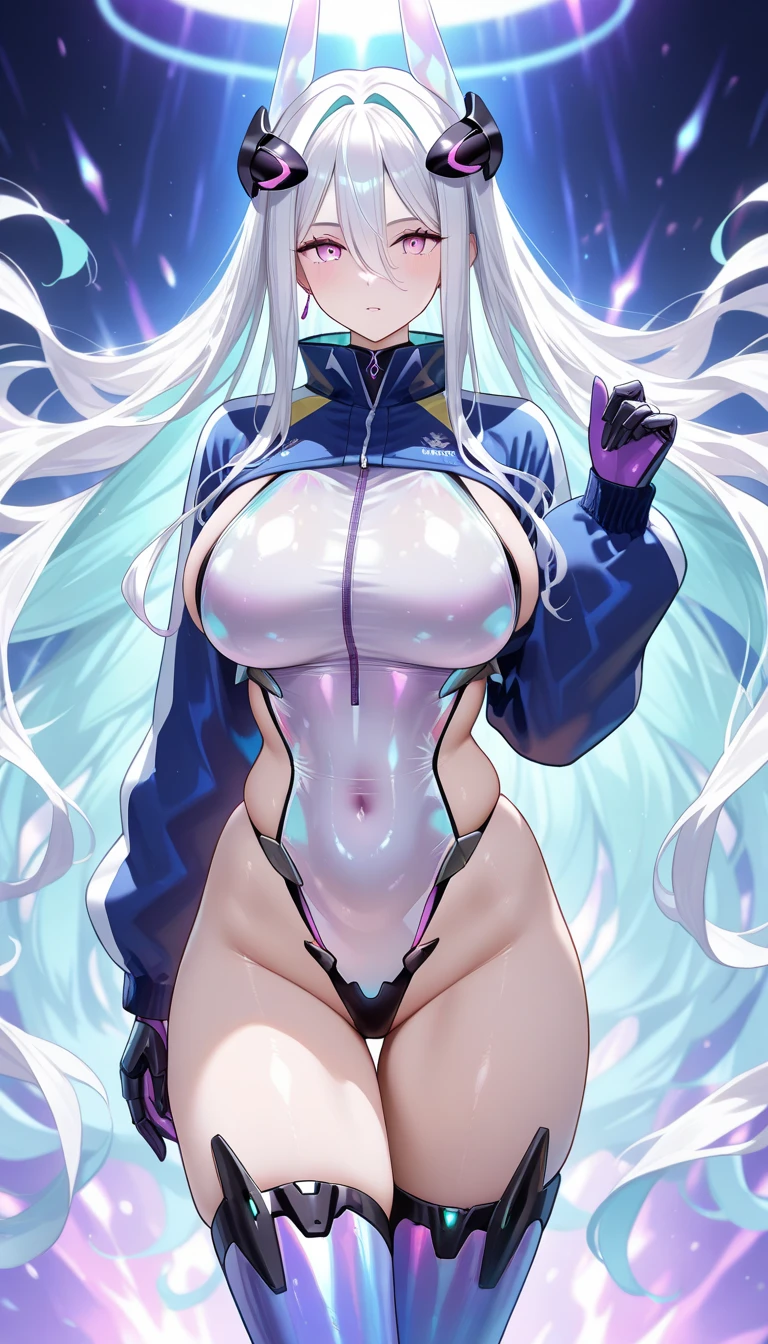 (Exposing the nipples:1.6).(Bunny earmuffs:1.3)、(Composition from the front:1.2).(squat, Spread your legs:1.8)、(Cowboy Shot:1.5)、(Shiny light purple x shiny blue high leg sexy swimsuit:1.6)(Browsing Caution:1.8).(Glowing Skin:1.8).(Wet Skin:1.3).(Huge breasts:1.8).(Nipples are visible:1.7).Show off your breasts:1.5).beautiful girl,最high quality、Best image quality、masterpiece、girl((Top model at age 20、 By becoming、Best Bust、Tea that opened my heart、shining eye,((Heterochromia iridis, (右eye, red colored 右eye iris)(左eye, gray purple colored 左eye iris), eye; Red and gray purple)), Blue metallic hair、Grey-red hair color, Silver-red smooth shiny top model hairstyle, Straight silk bangs, Cut in a straight line hair and bangs, Blunt bangs+Cut in a straight line, long and smooth hair、thin,Highest valley、black 、Shiny blue short skirt、shoulder jewelry ,Diamond Earrings、Wristband、black gloves)),high quality、Beautiful art、background((School Area))、Flight、flying debris、Written boundary depth、movie、Visual Arts、Perfect art、8k,Genuine、Dynamic Performance