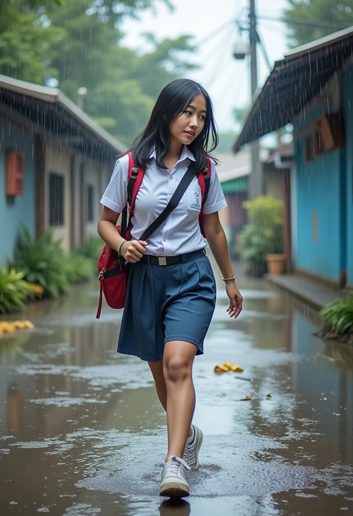 Uma menina indo pra escola, com a roupa branca, molhada da chuva, sexy , melhor qualidade